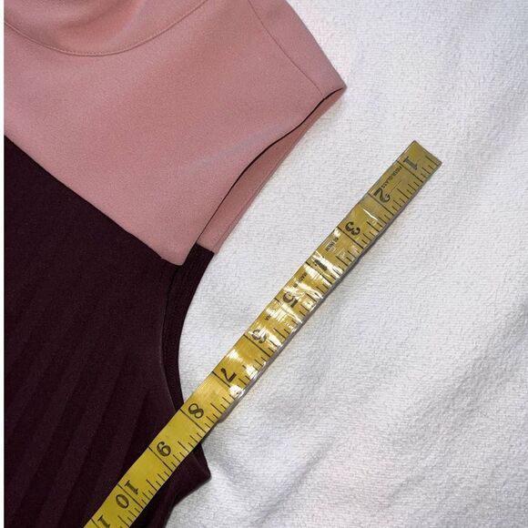 Alfani Color Blocked Blush/Purple/Pink Mock Neck Pleated Sleeveless Dress- 8 - Picture 10 of 13